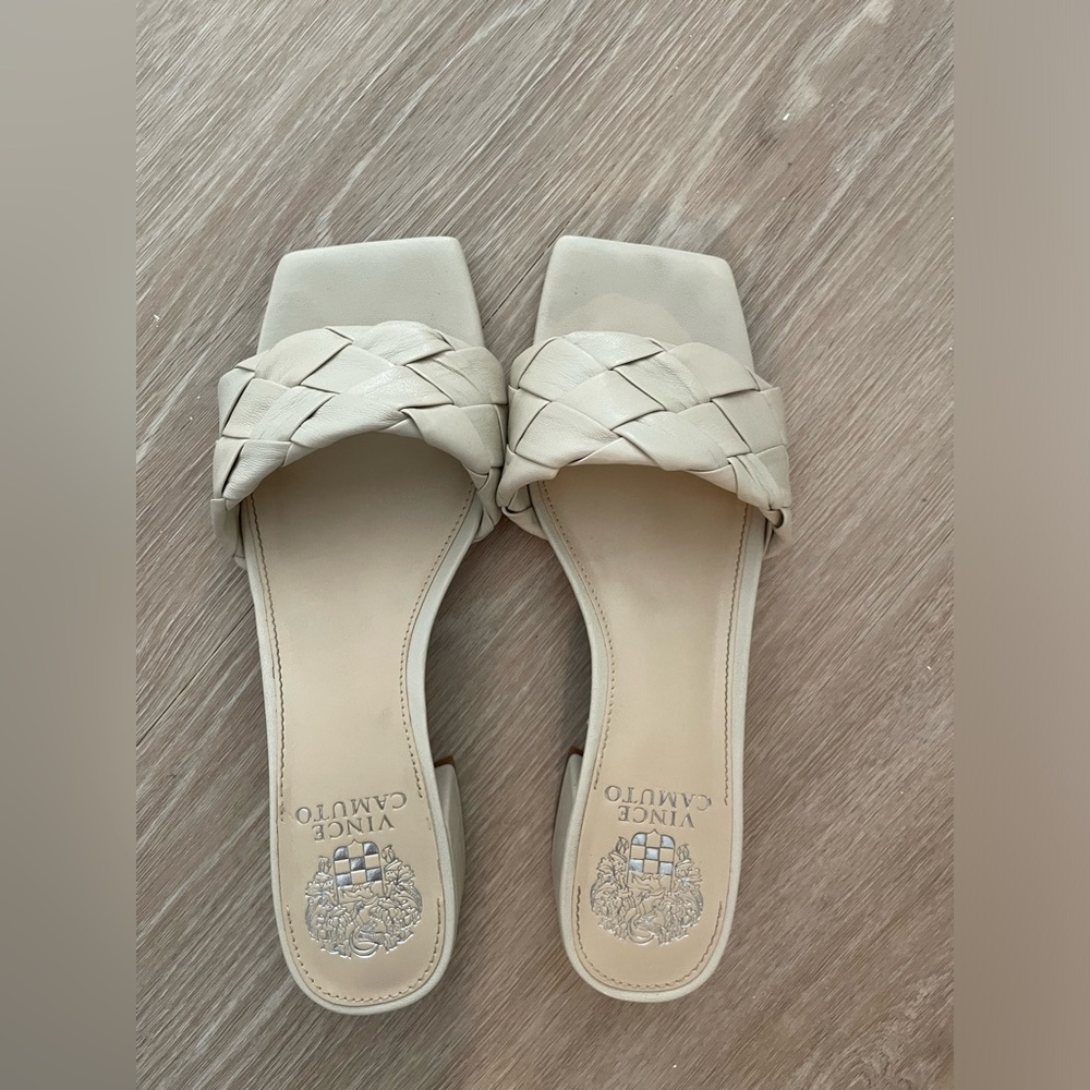 Vince Camuto - Semtera Cream Leather Braided Slip-on Sandal
